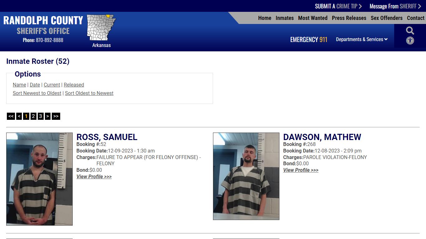 Current Inmates Booking Date Descending - Randolph County Sheriff